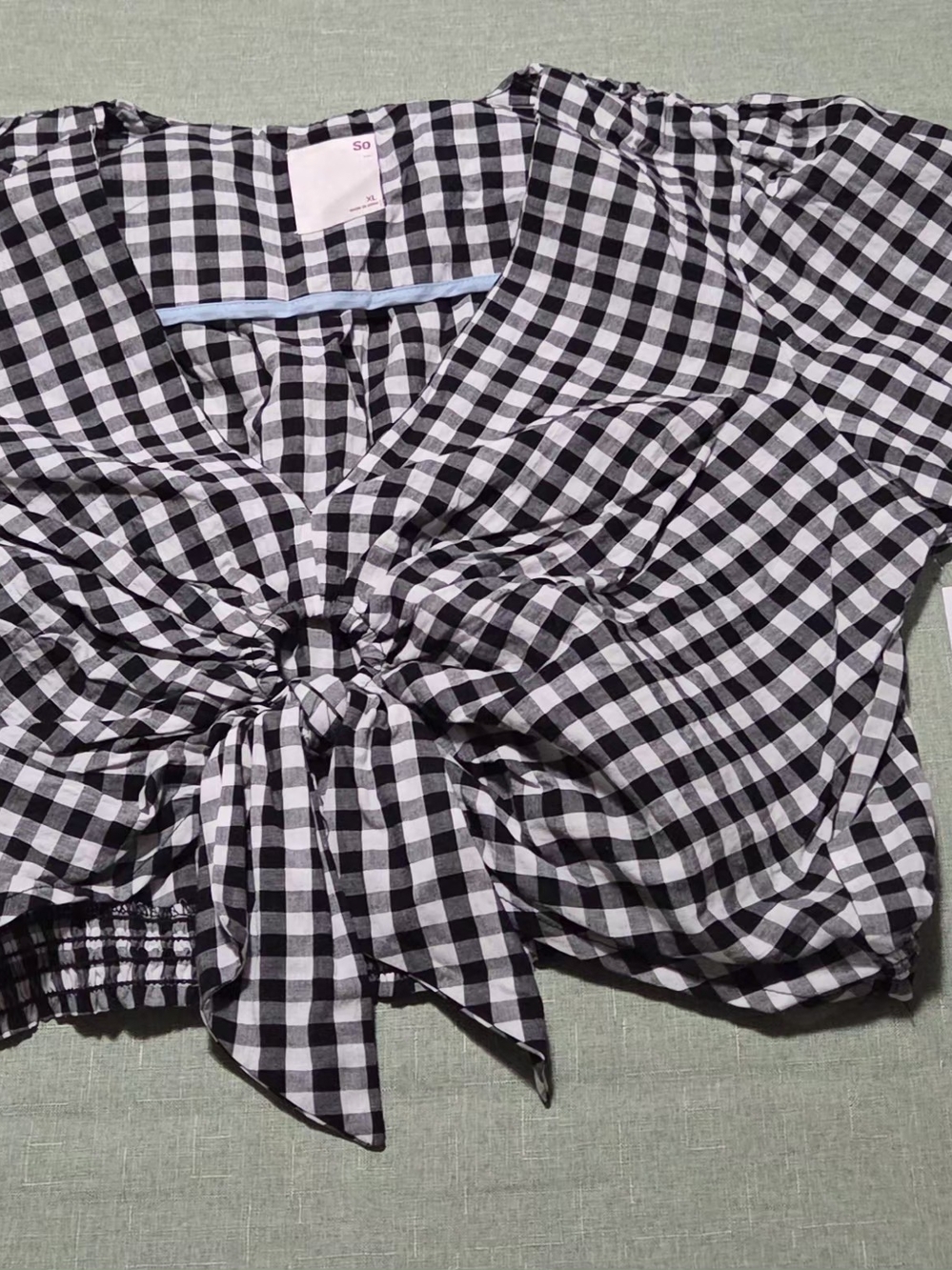 Black and White Gingham Tie-Front Women’s Top